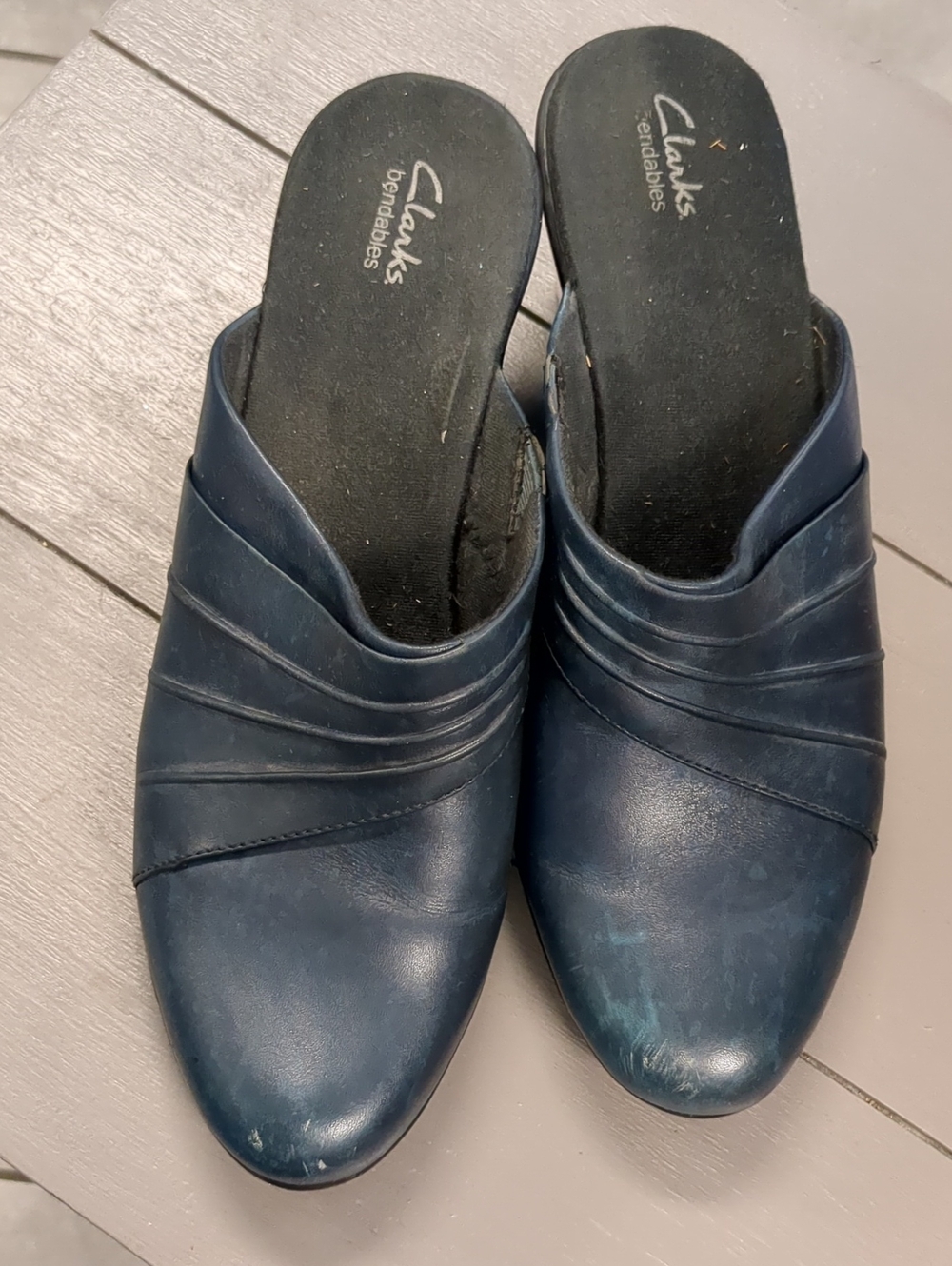 Clarks Navy Blue Leather Slip-On Mules